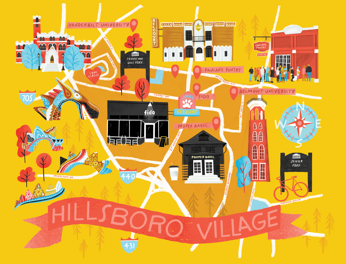 Hillsboro Village Map Card